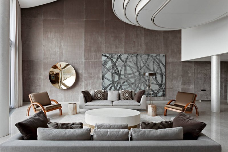 brown and grey living room