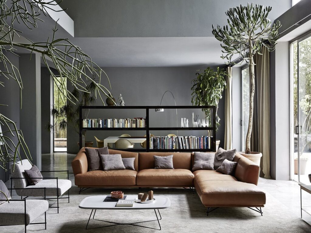 brown and grey living room