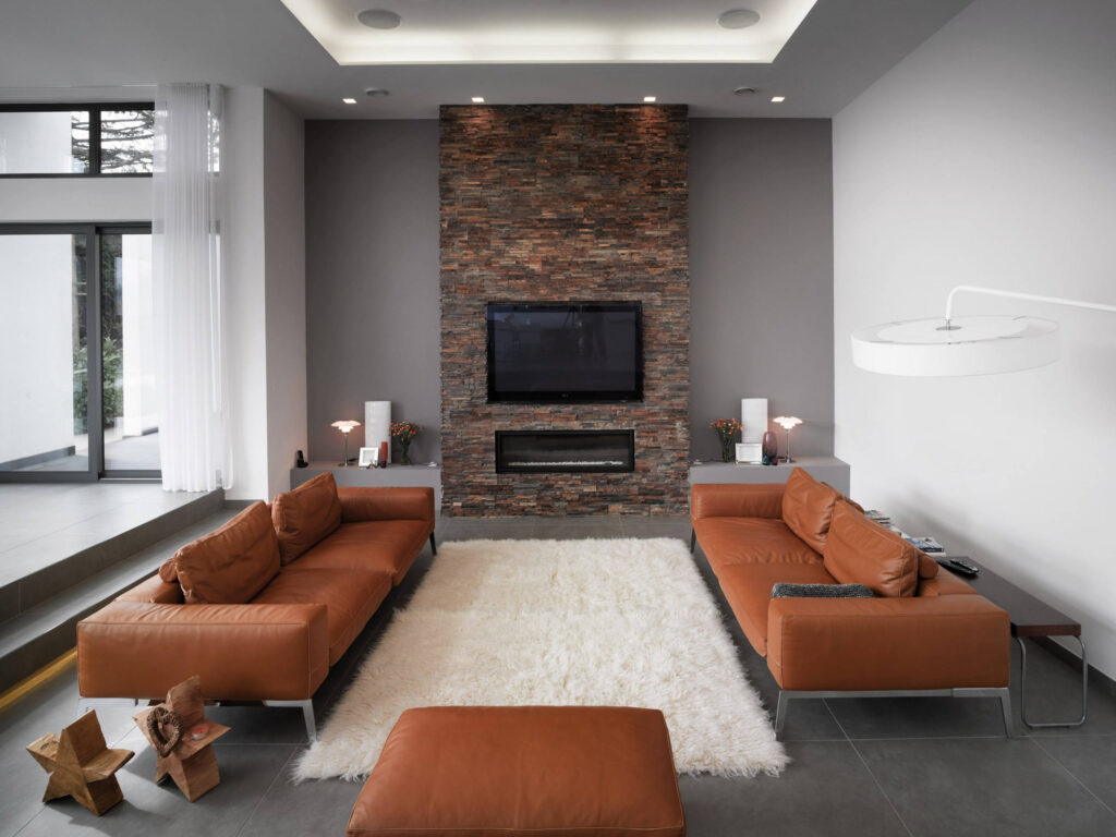 brown and grey living room